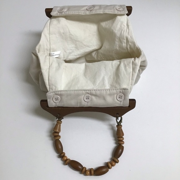 Philippines Purse Wood Bead Handles 100% Cotton Fabric Summer Bag Boho Vintage - Picture 6 of 16